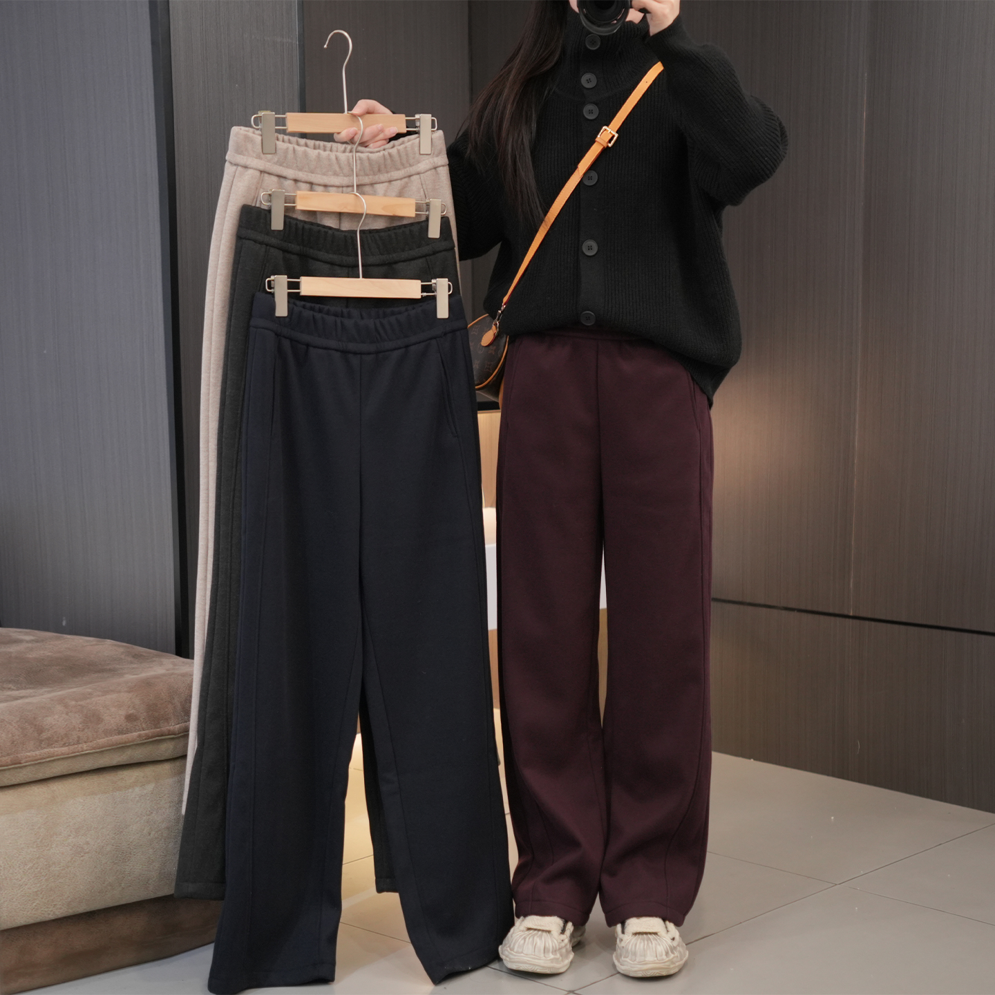 冬季必入加绒加厚高腰显瘦弯刀裤