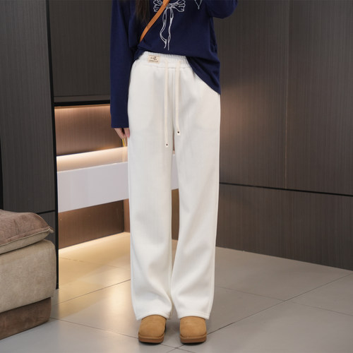 胖mm必入高腰抽绳显瘦加绒直筒裤