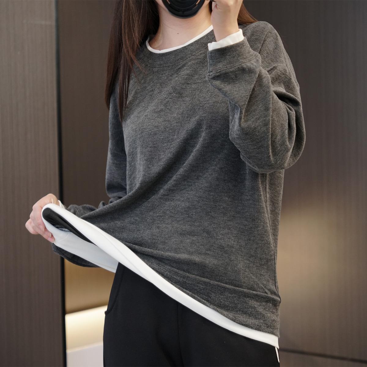 闭眼入软糯亲肤白边假两件打底衫