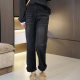 宽松阔腿裤 2024新款 胖妹妹韩版 秋季 碳灰色高腰弹力显瘦直筒牛仔裤