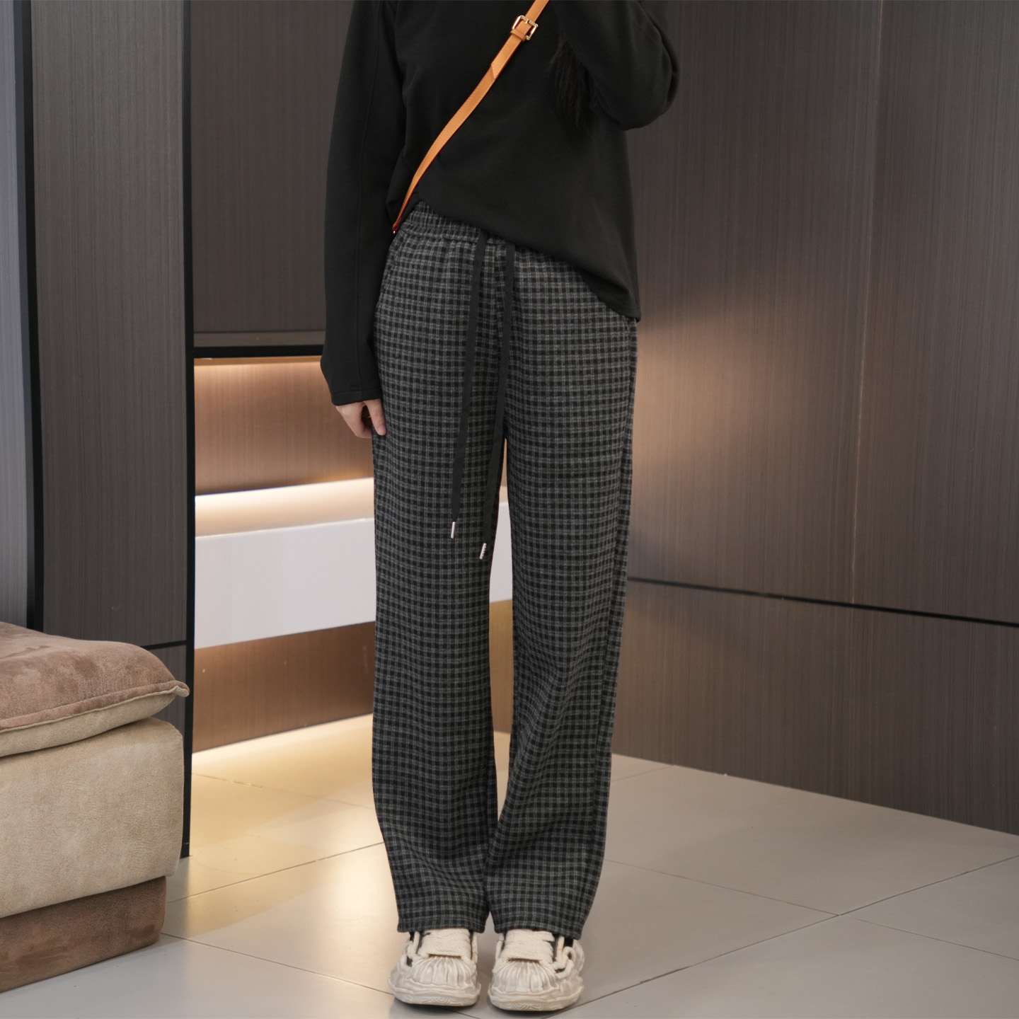 冬季必入氛围感复古加绒格子裤