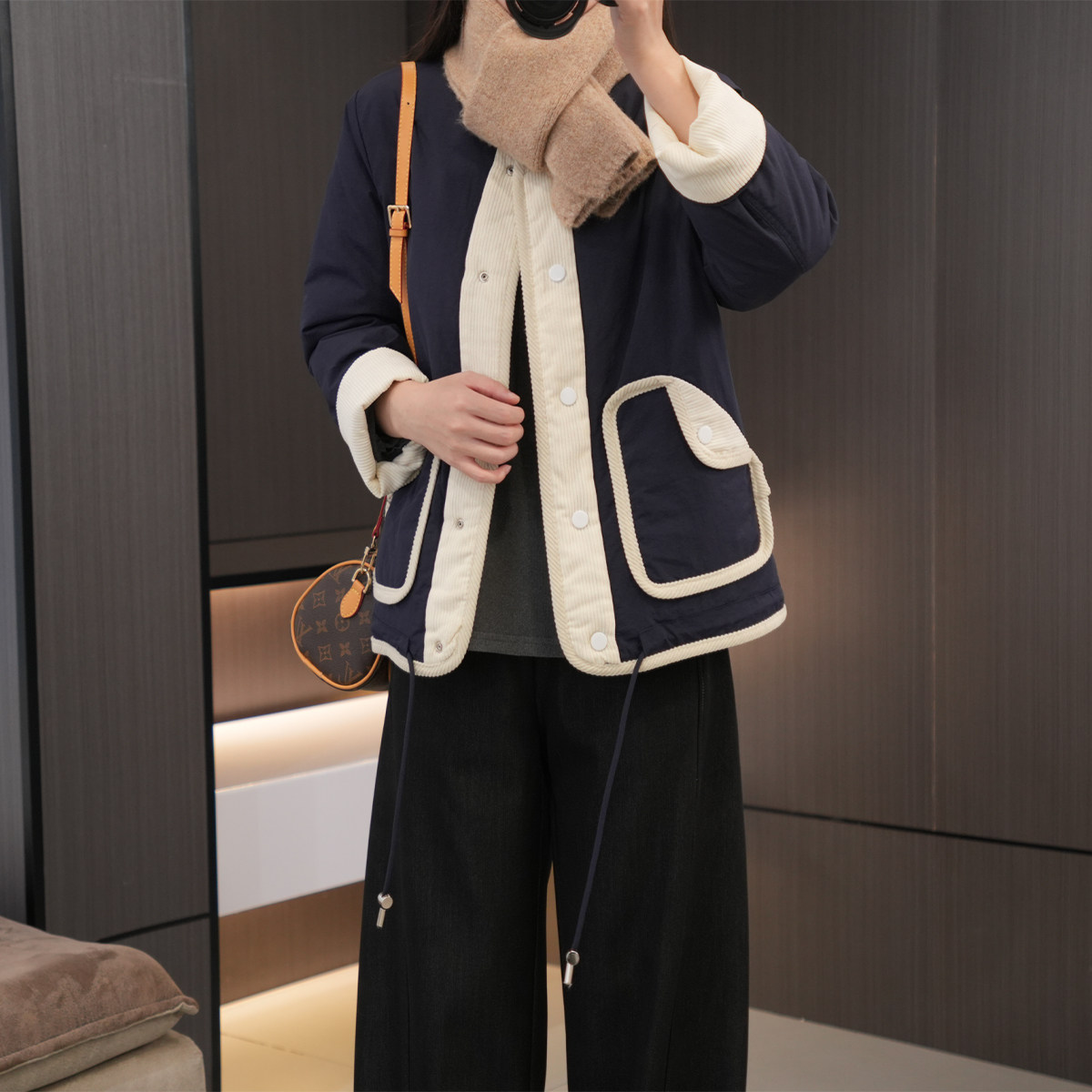 冬季必入时尚双面穿拼接撞色棉服