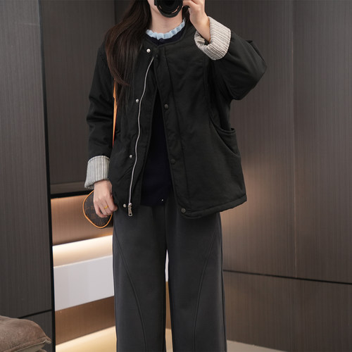 冬季必入纯色大码百搭圆领棉服