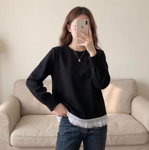 春季大码蕾丝拼接麻灰色打底衫 200斤胖妹妹宽松百搭显瘦休打底衫