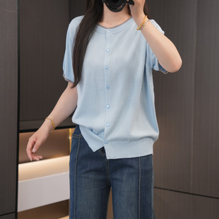 开衫 夏季 短袖 拼色大码 200斤胖mm显白显瘦简约减龄T恤 凉爽冰丝时尚