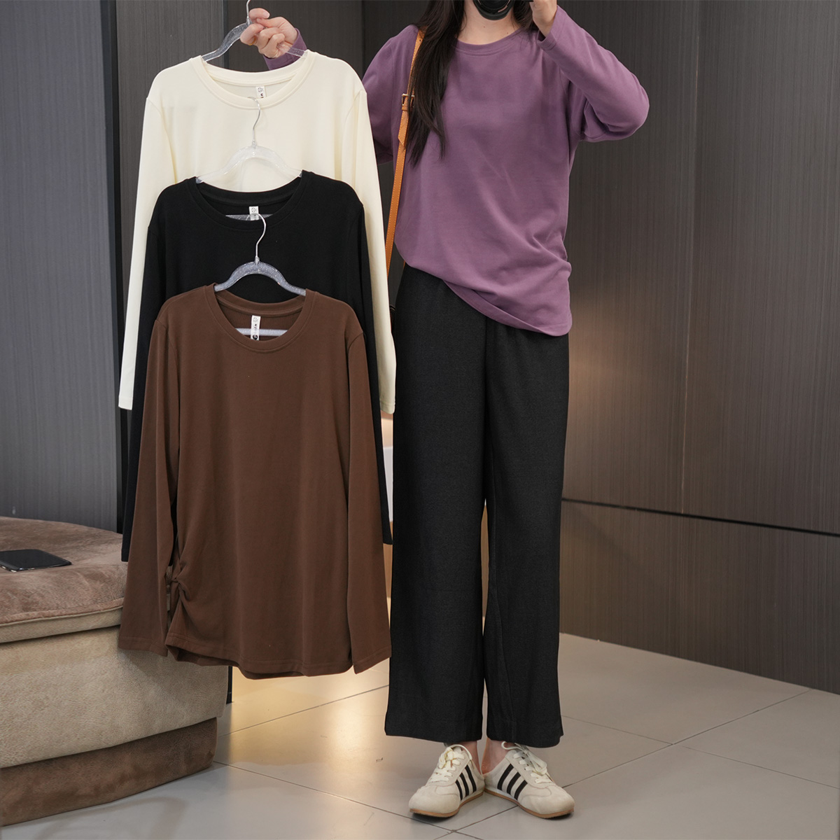 秋季必入褶皱收腰显瘦大码打底衫