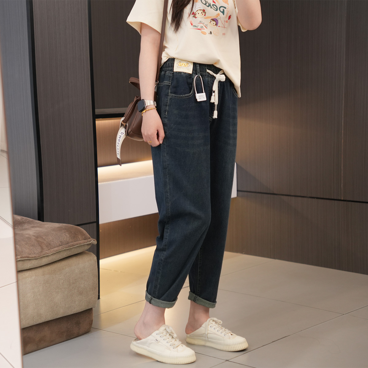 夏季必入薄款高腰蕾丝标哈伦裤