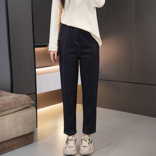 加绒加厚保暖松紧腰百搭直筒裤 冬季 高腰显瘦休闲老爹裤 胖妹妹大码