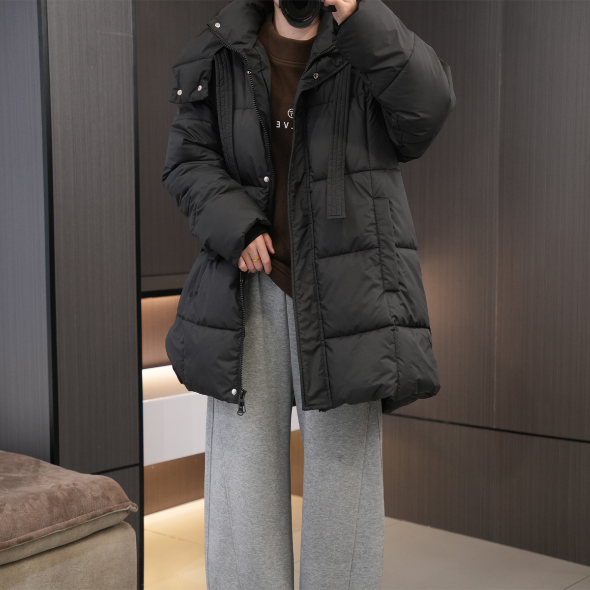 闭眼入冬季特大码中长款连帽棉服