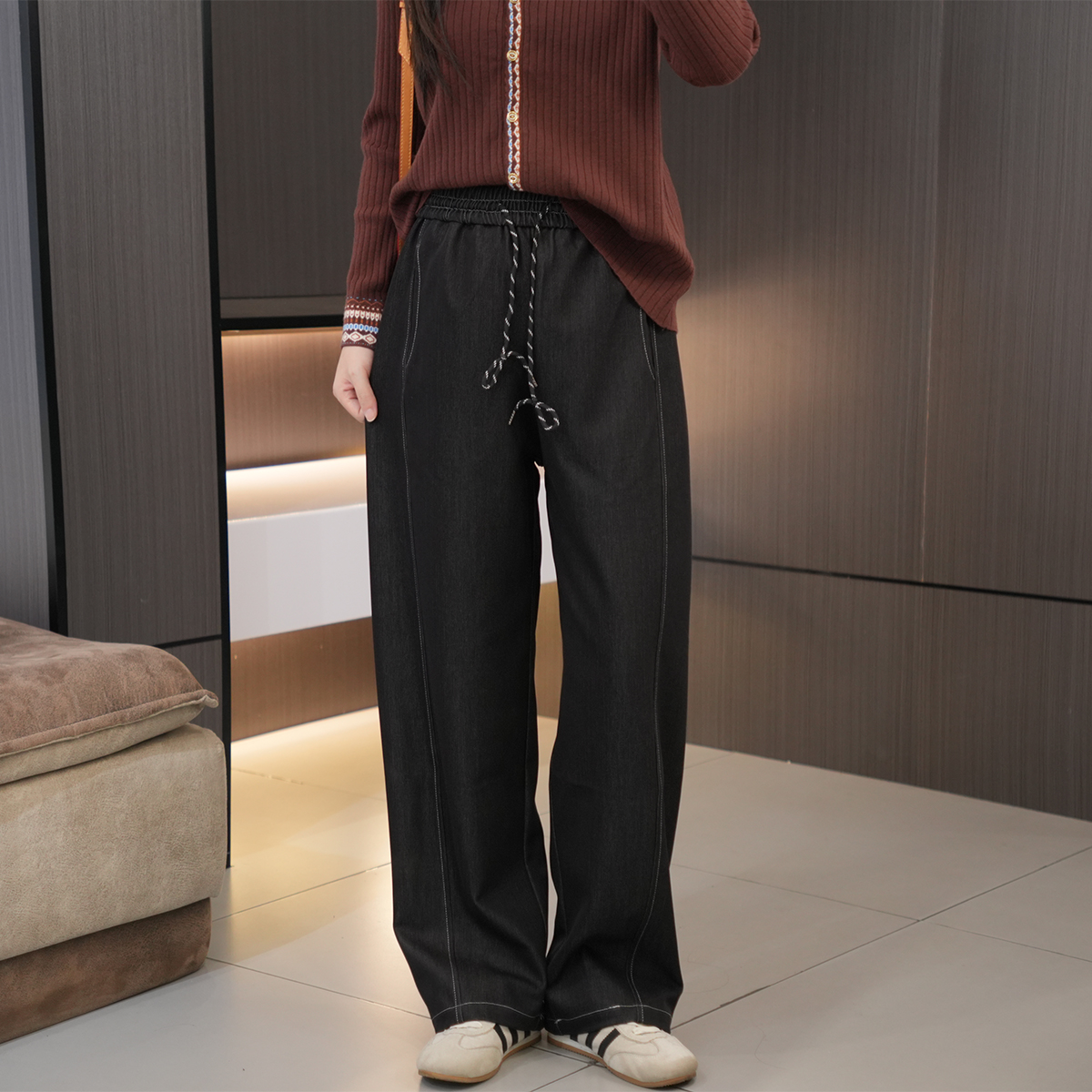 闭眼入高腰抽绳显瘦休闲弯刀裤