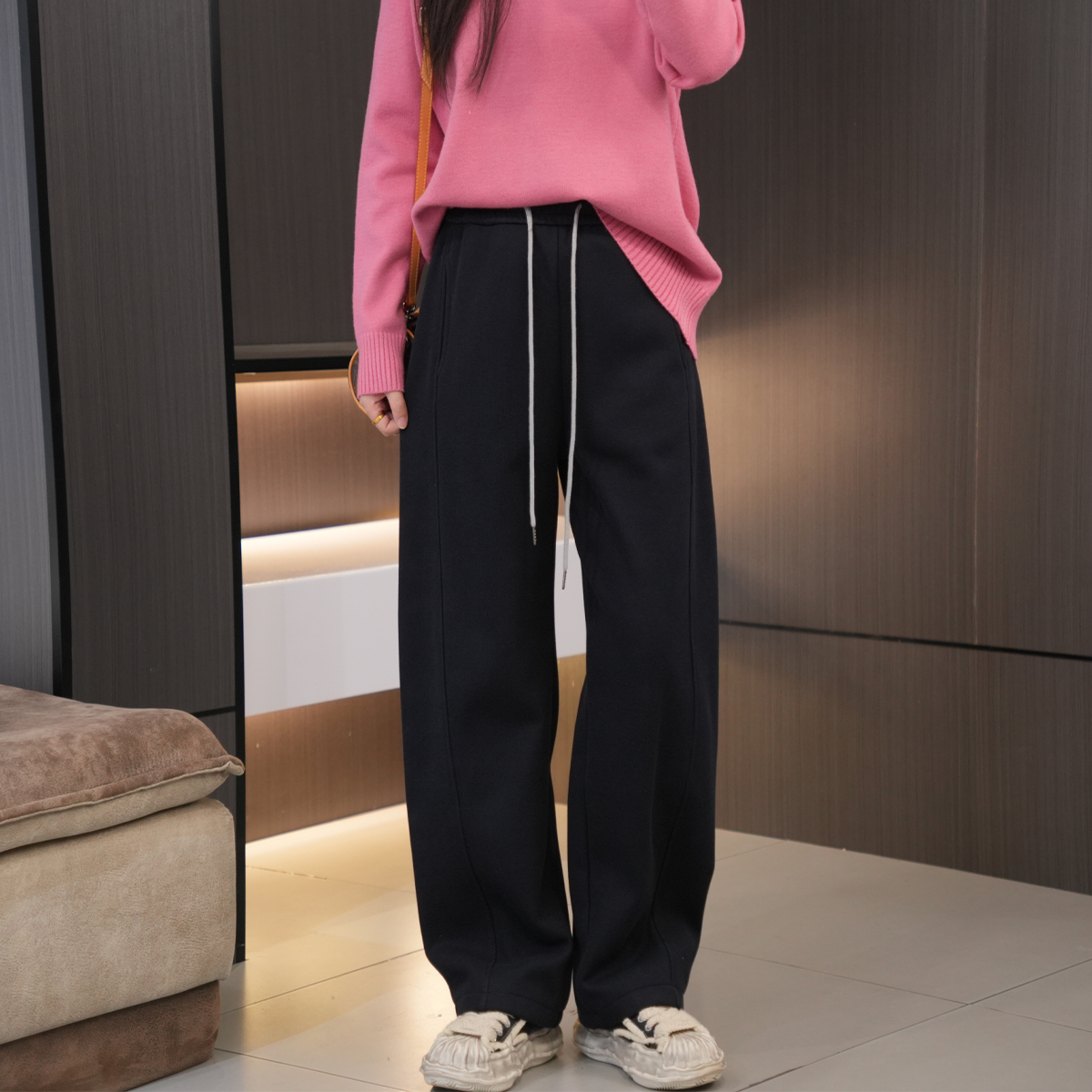 冬季必入加绒加厚高腰抽绳卫裤