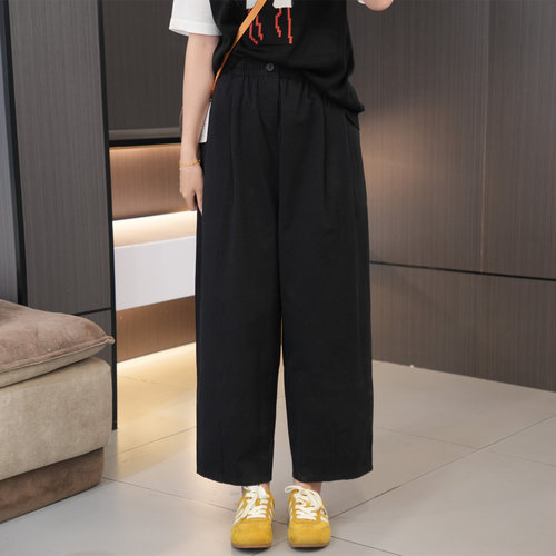 必入新款高腰宽松显瘦休闲九分裤