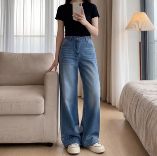 200斤大码 胖妹妹高腰百搭显瘦拖地裤 女装 春季 宽松直筒微喇裤 120