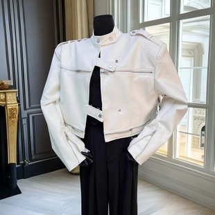 外套潮 气质宽松短款 复古设计感拉链立领皮衣机车服女2025秋季 新款