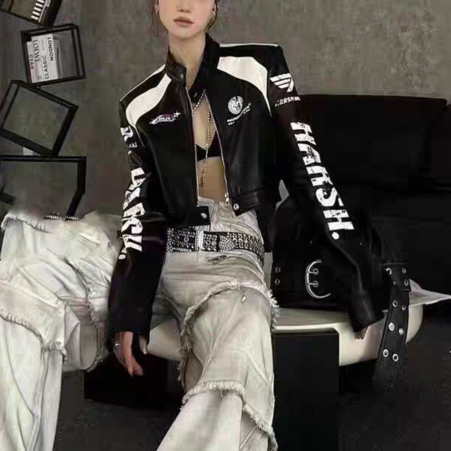 皮衣外套女秋季设计感立领短夹克