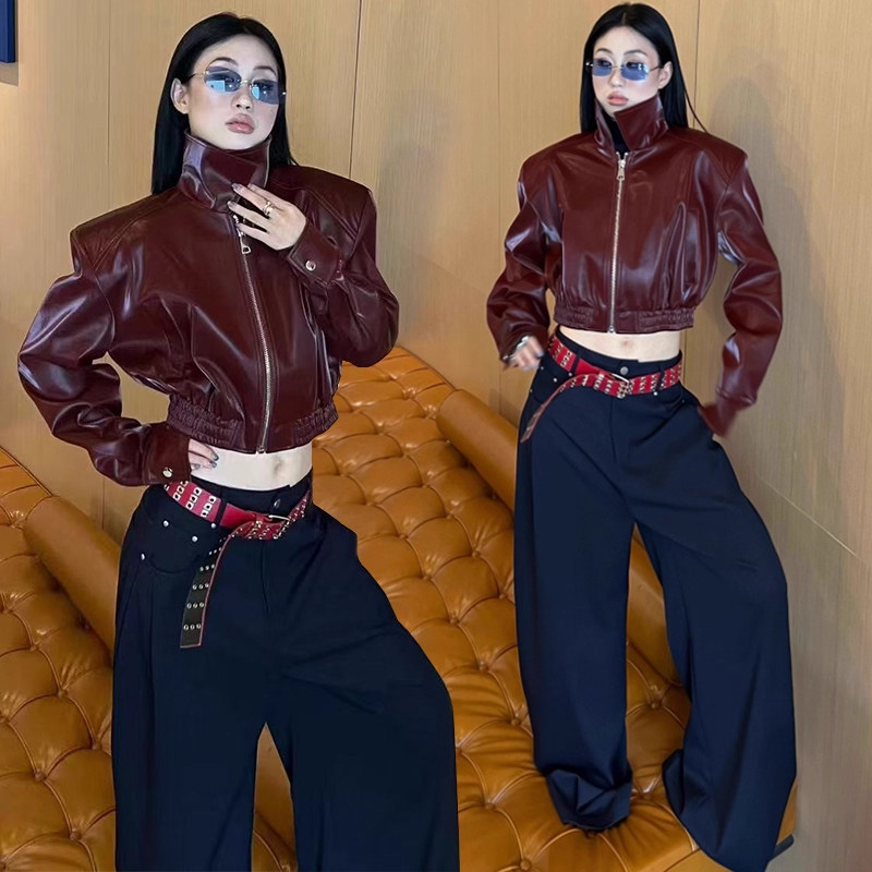 网红同款高级丝光蛋白软皮PU皮衣红色外套女春季宽松短款收腰夹克,女装/女士精品,皮衣,淘宝优惠券,粉丝福利购,淘宝优惠卷
