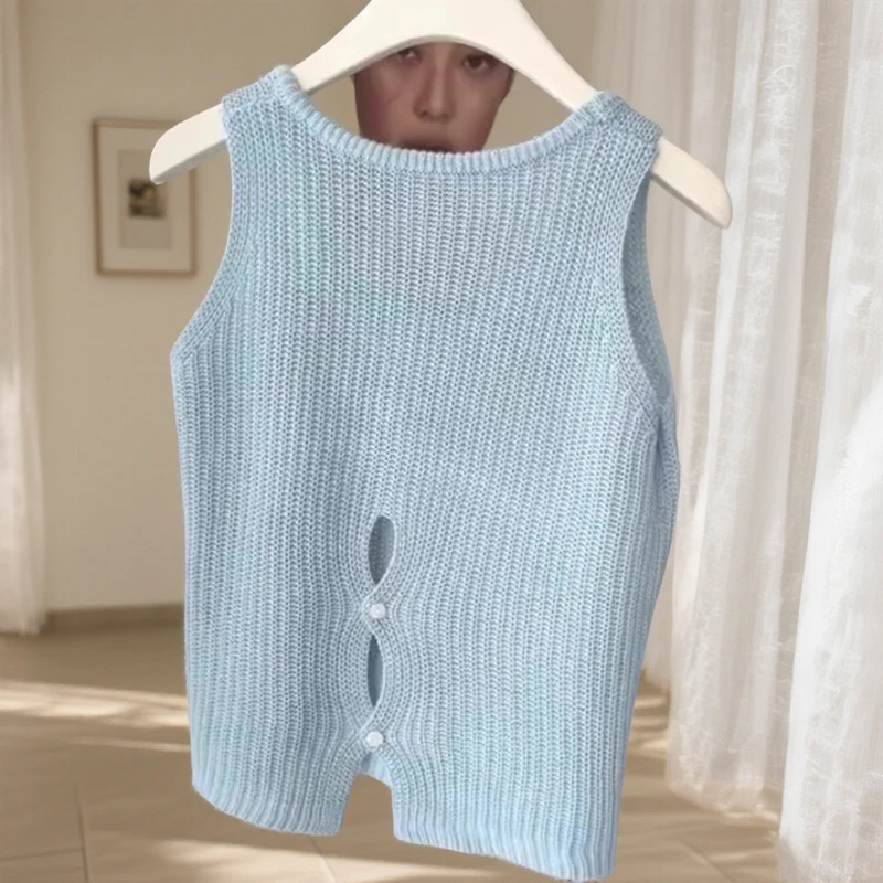 小众休闲甜辣妹开叉针织背心女