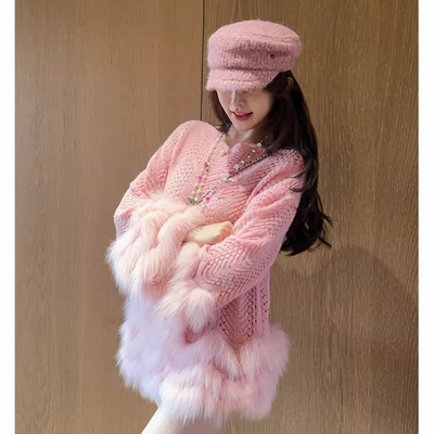 韩系温柔风毛毛拼接软糯套头毛衣