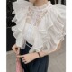 洋气衬衫 夏季 欧美修身 蕾丝衫 高级感 小众设计镂空性感飞飞边短款