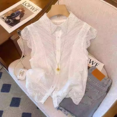 镂空蕾丝Polo领开衫 洋气漂亮叠穿坎肩外搭上衣 马甲女2026新款