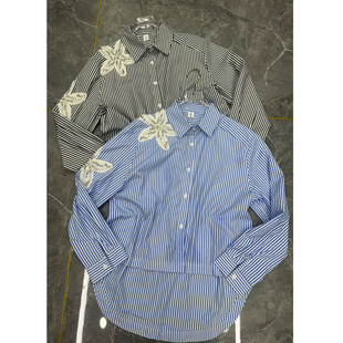 宽松显瘦叠穿内搭长袖 新款 衬衣 女2026春季 蓝色条纹衬衫