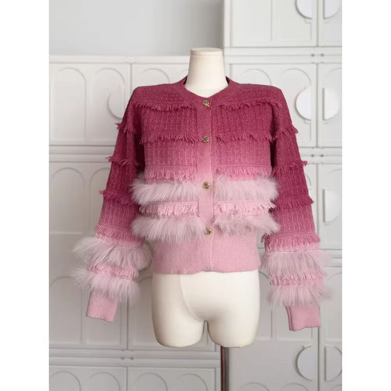 小香风渐变色V领毛针织开衫女设计感气质短款轻奢毛衣外套潮,女装/女士精品,毛针织衫,淘宝优惠券,粉丝福利购,淘宝优惠卷