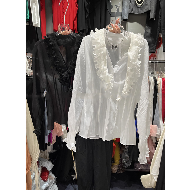 法式设计感荷叶边收腰花边领长袖衬衫春季新气质减龄宽松显瘦上衣,女装/女士精品,衬衫,淘宝优惠券,粉丝福利购,淘宝优惠卷