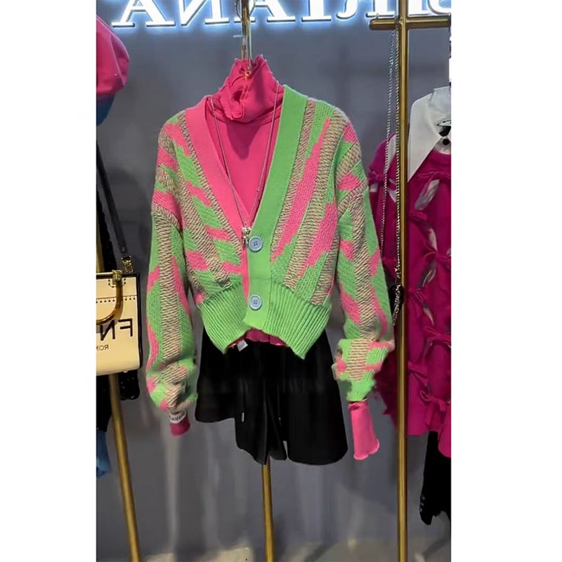 短款V领长袖毛衣上衣春秋新款