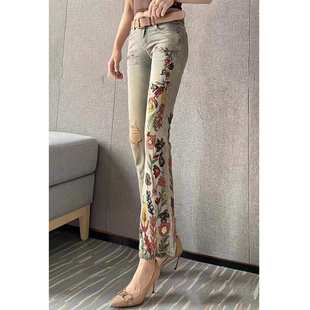 微喇牛仔裤女春装重工刺绣钉珠2026年新显瘦小个子喇叭裤子女