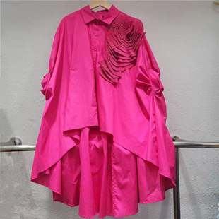 新款 宽松遮肉女装 长衬衫 立体花朵时尚 不规则设计感蝙蝠袖 2025秋季