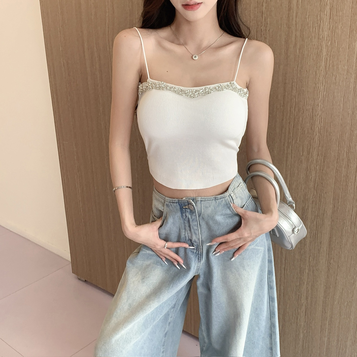 针织小吊带背心带钻内搭外穿夏女