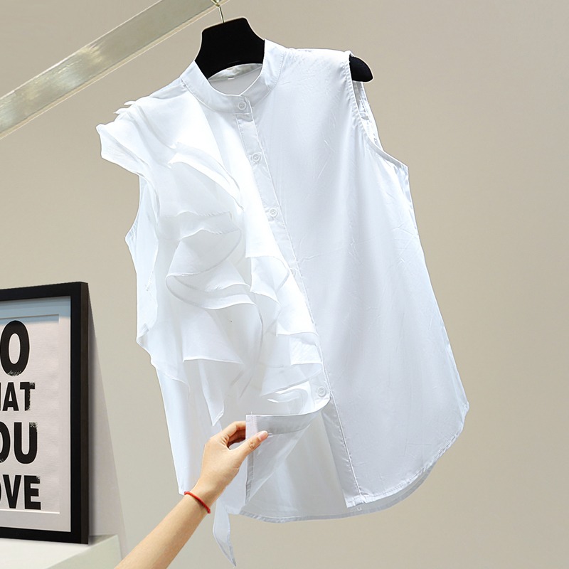 拼接设计感小众荷叶边衬衫