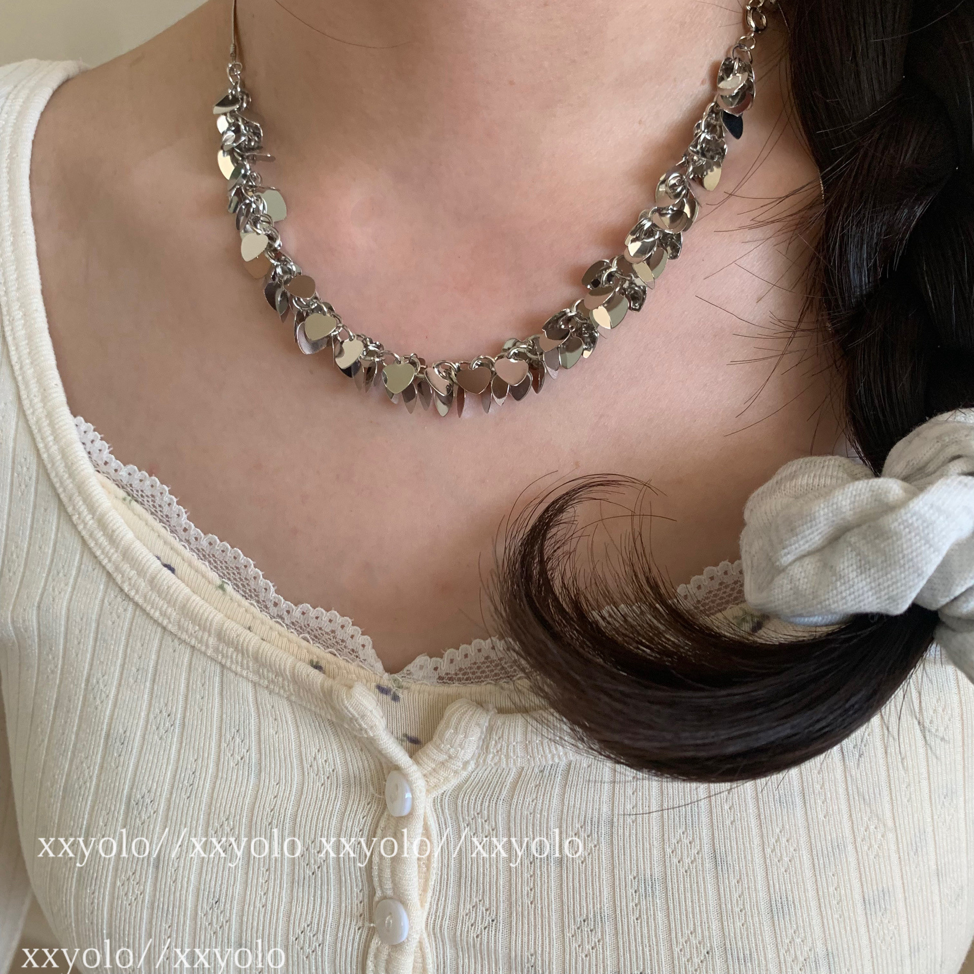 xxyolo合金女爱心亮片抽拉项链