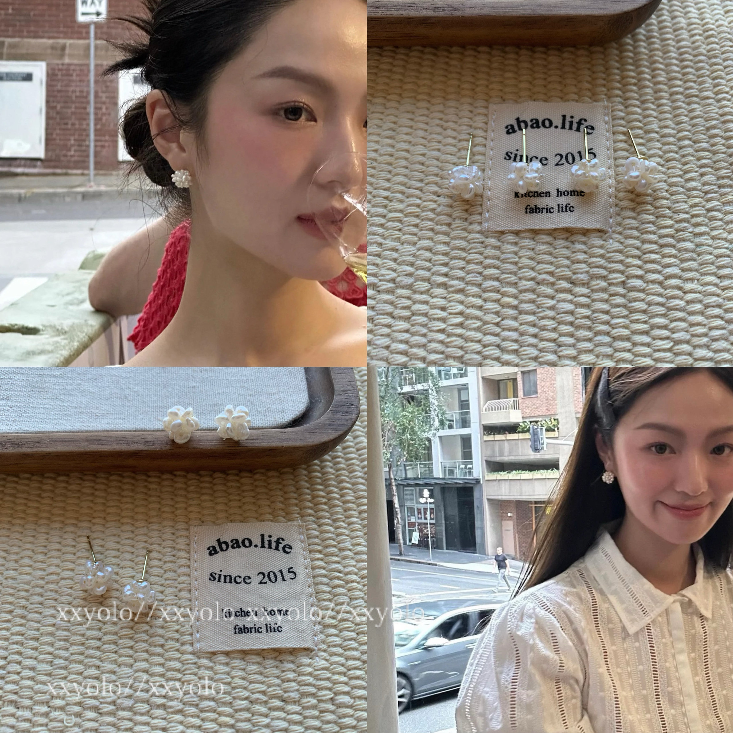 xxyolo/ 繁花似锦 韩系度假天然米粒珍珠花簇精致耳环