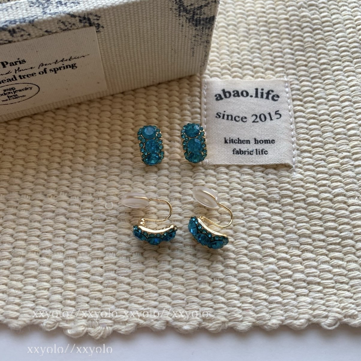 xxyolo/碎冰冰 蓝色爆闪锆石小众设计感高级轻奢气质耳环耳夹