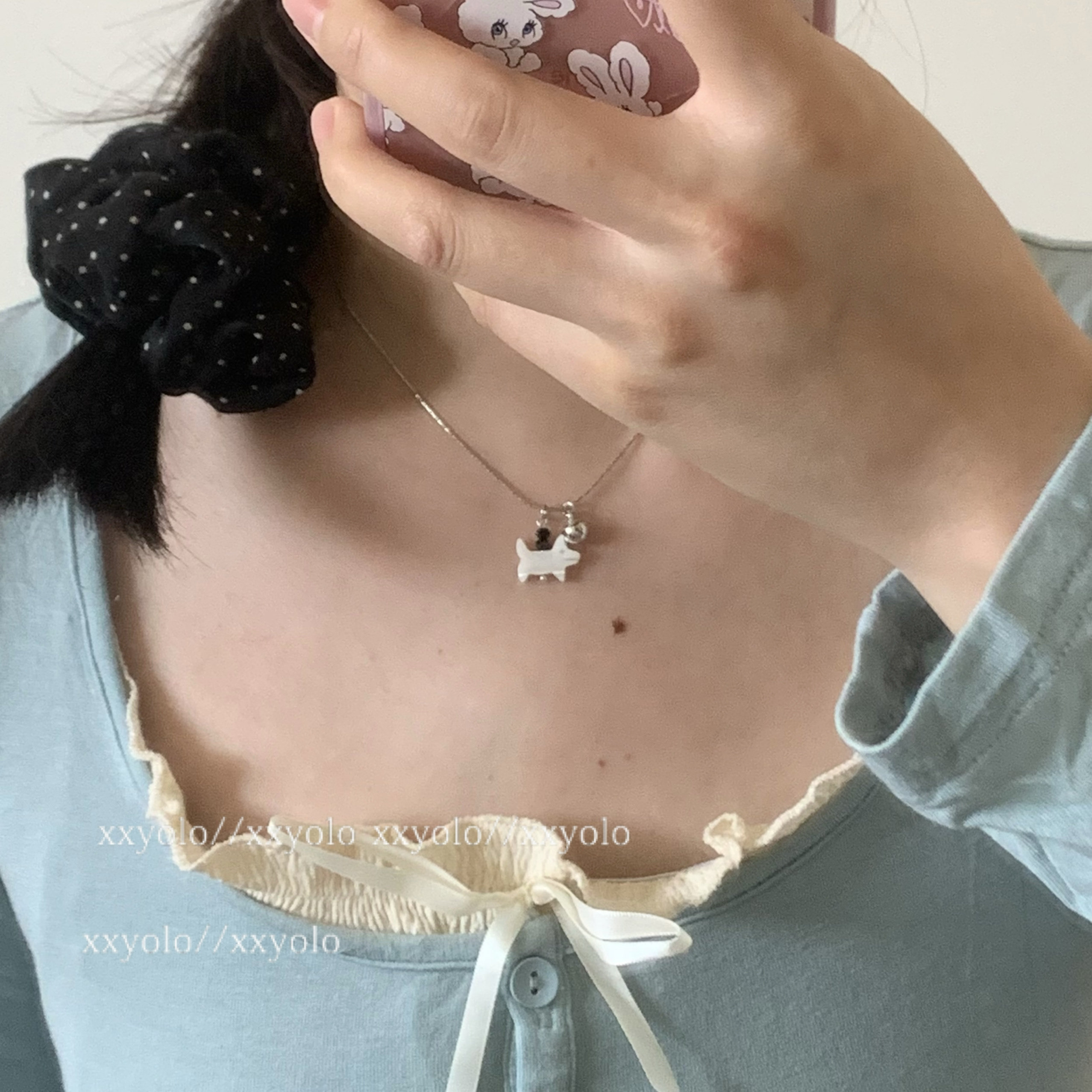 xxyolo/海派甜心 韩系ins甜美少女心小狗造型贝壳项链