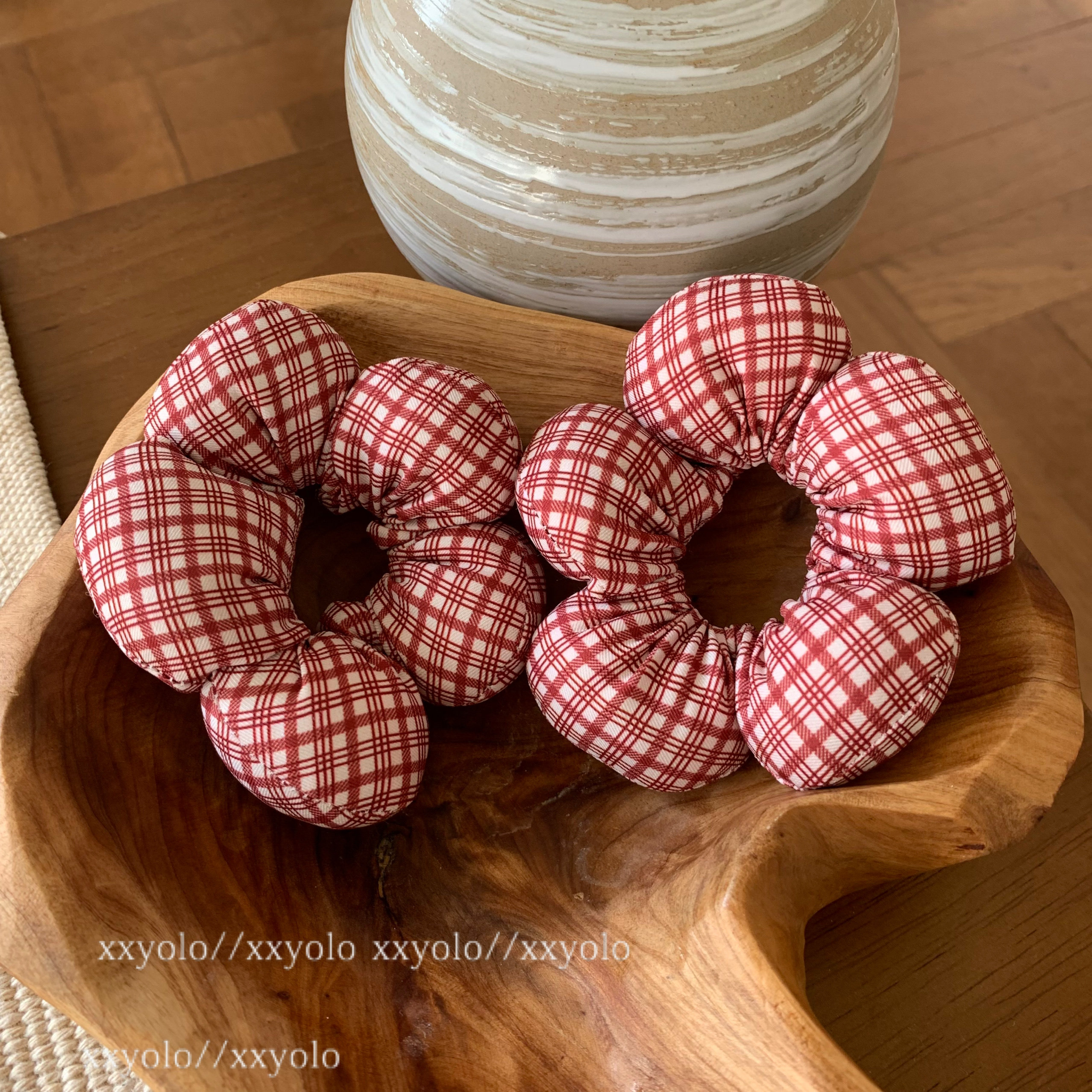 xxyolo/少女心事 甜美花朵海绵大肠发圈爱心格纹印花头绳发饰