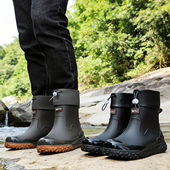 切尔西雨靴跨境户外潮水靴束口防风溯溪涉水胶鞋 英伦墨绿时尚 雨鞋