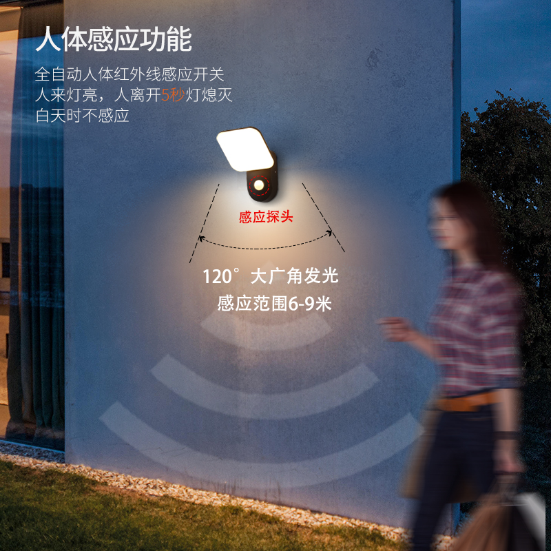 人体感应开关壁灯户外防水庭院大门过道楼梯阳台露台车库门头室外