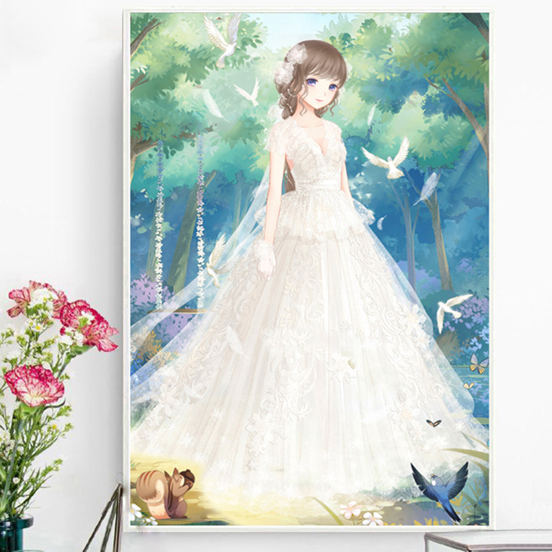 动漫婚纱少女diy钻石画满钻新款简约现代客厅点钻十字
