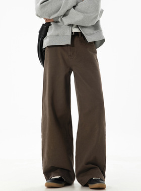 复古微弹纯色中腰男士2025秋季新品斜纹微阔宽松直筒休闲裤男秋季