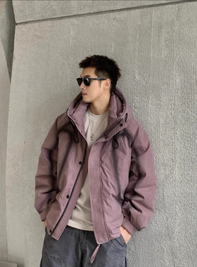 2025潮冬季加厚羽绒服男款鸭绒短款外套连帽工装宽松保暖夹克大衣