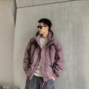 2025潮冬季加厚羽绒服男款鸭绒短款外套连帽工装宽松保暖夹克大衣