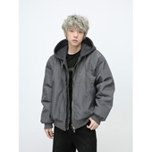 MTLCLOTHES男装 韩版 可拆卸连帽假两件双拉链加厚宽松日常棉服潮