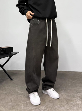 冬季韩版男士加绒休闲裤百搭潮流日系复古时尚设计感痞帅保暖长裤