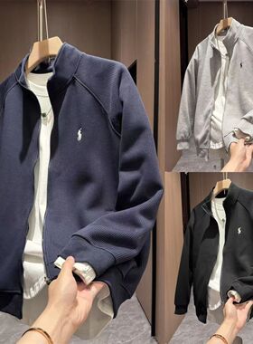 秋季新款立领男士轻奢潮流休闲时尚百搭纯色夹克帅气拉链外套开衫