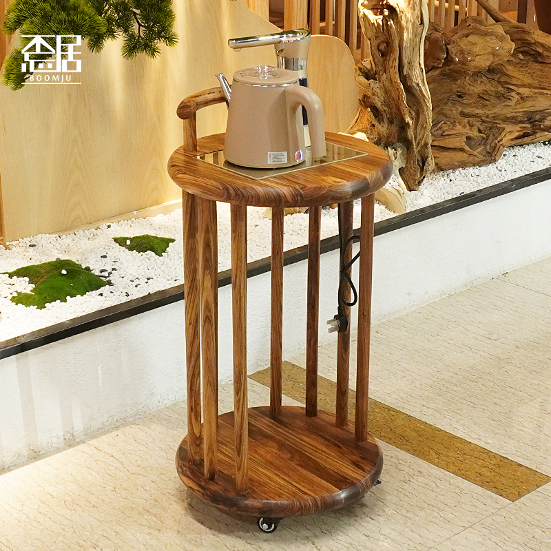 乌金木移动茶水柜下置带轮原木