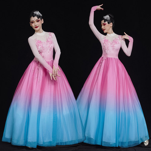 歌伴舞开场舞大摆裙演出服大气大型舞台舞蹈舞台演出女装合唱套装