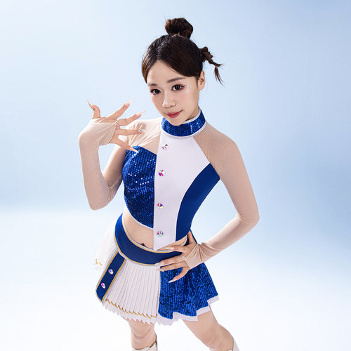 撞色百褶裙运动会开幕式集体舞蹈演出服校园团体舞长袖演出服装