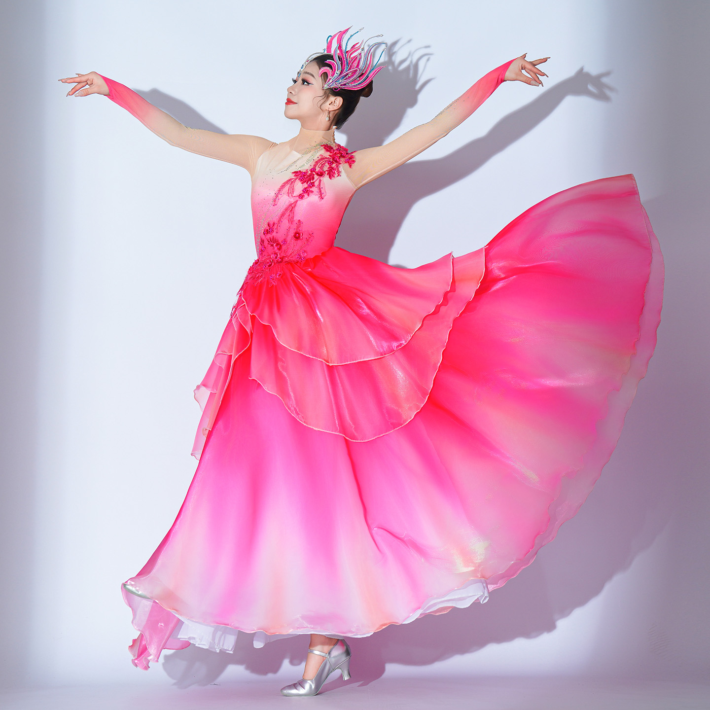 粉色花天使开场舞大摆裙演出服装女大气大型舞台舞蹈歌伴舞演出服